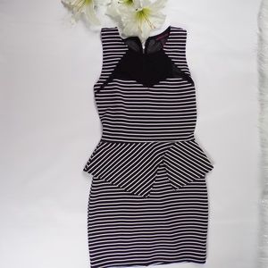 Material Girl Black & White Peplum Split Dress